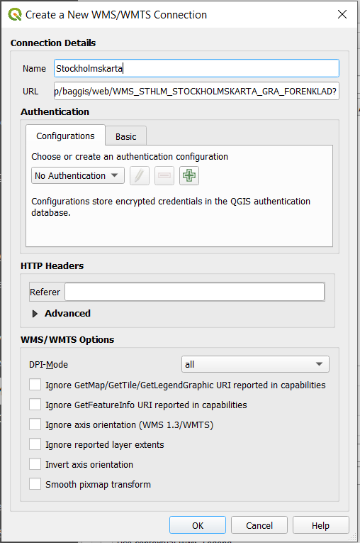 Create new WMS connection