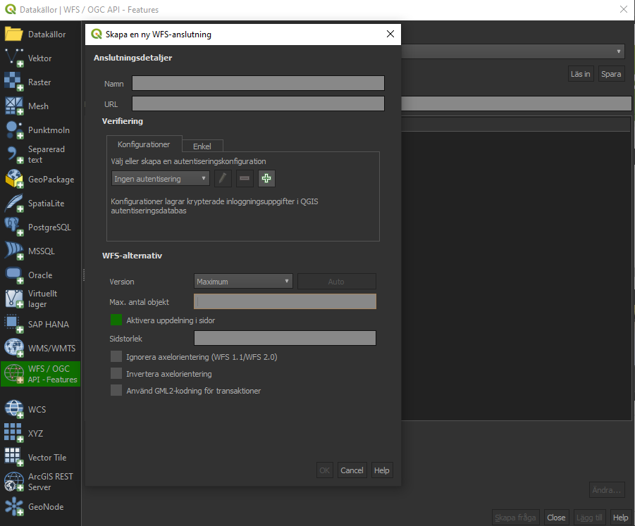 QGIS WFS-anslutning