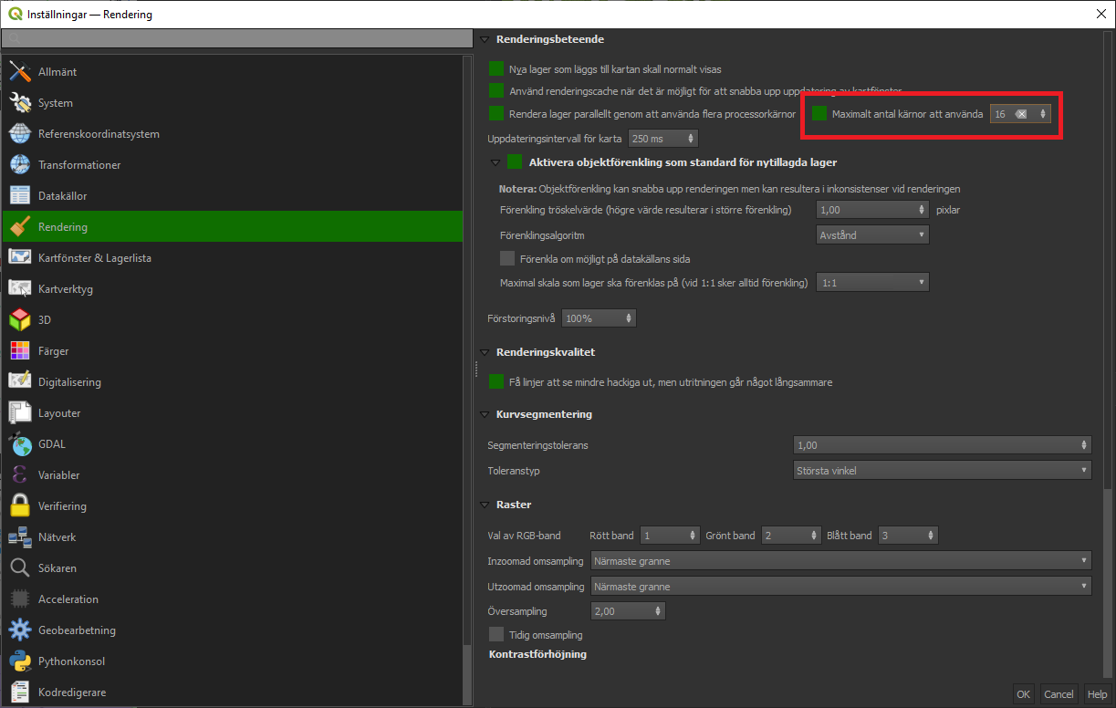 QGIS renderingsinställningar