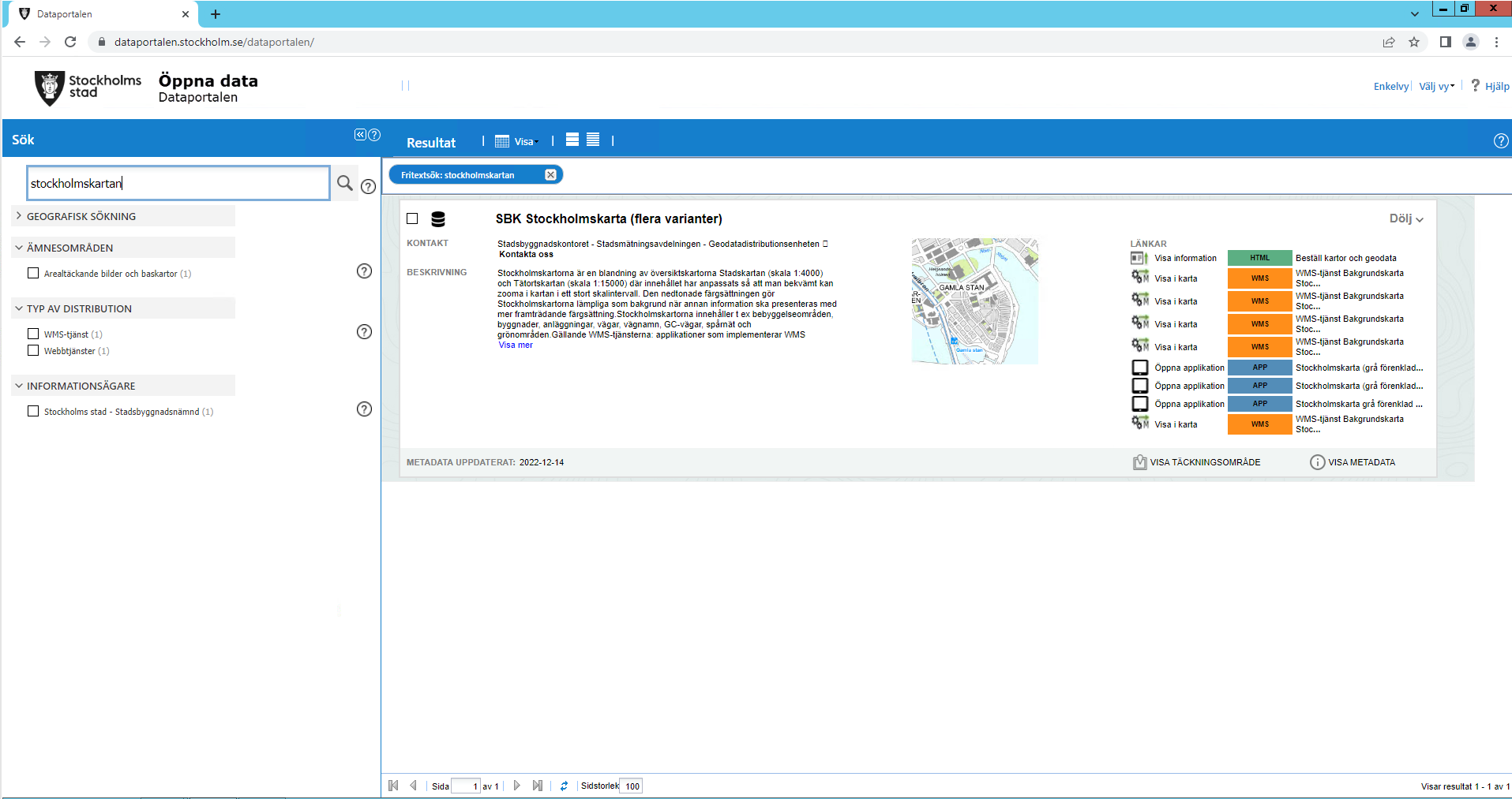 Dataportalen, sök på Stockholmskartan