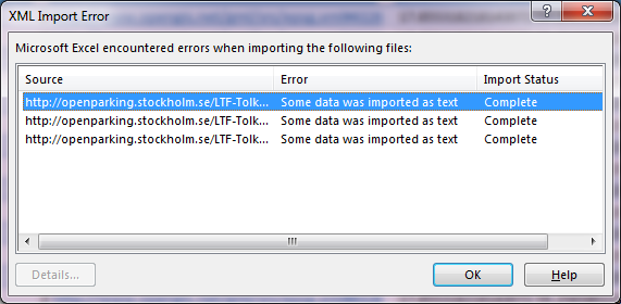 XML import-fel
