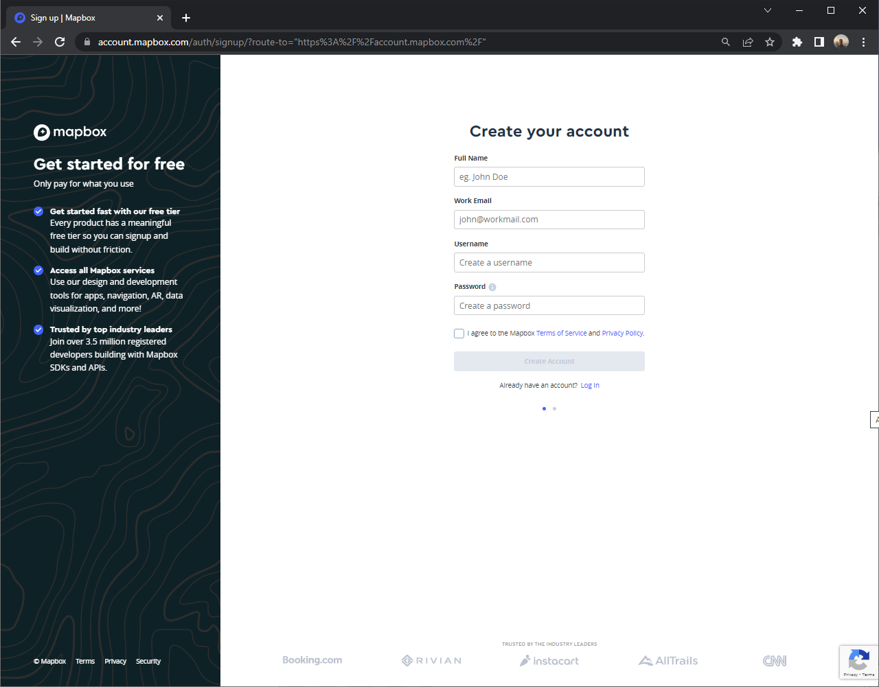 Create Mapbox account